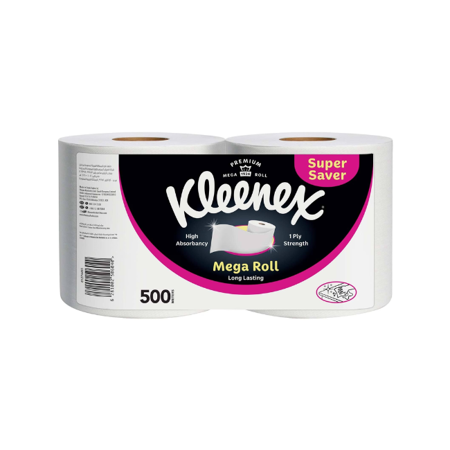 Kleenex Mega Tissue Rolls 1Ply, 500m, 2x250 Pieces