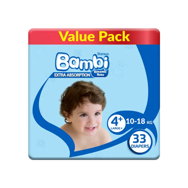 Sanita Bambi Baby Diapers Value Pack, Size 4, Large, 8-16kg, 33 Count