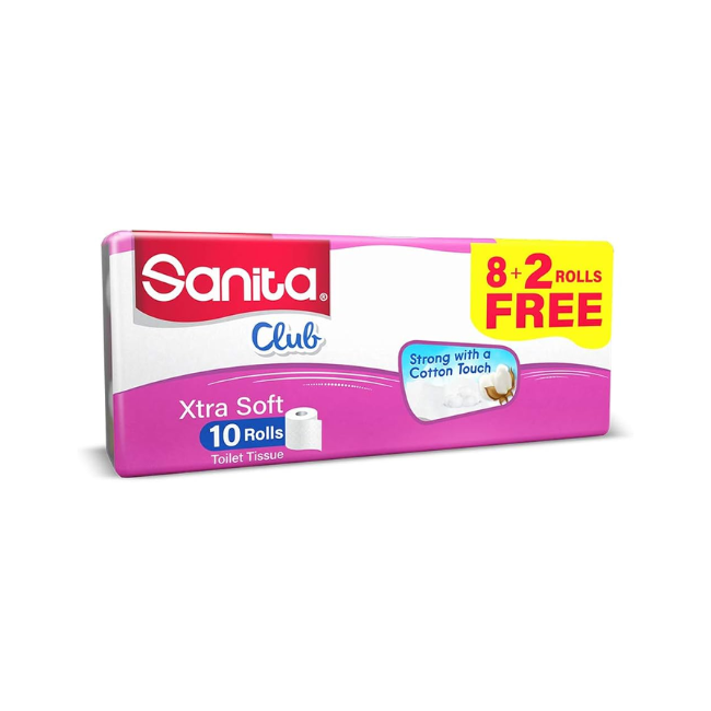 Sanita Club 2 Ply Toilet Tissues, 360 Sheets, 10 Rolls