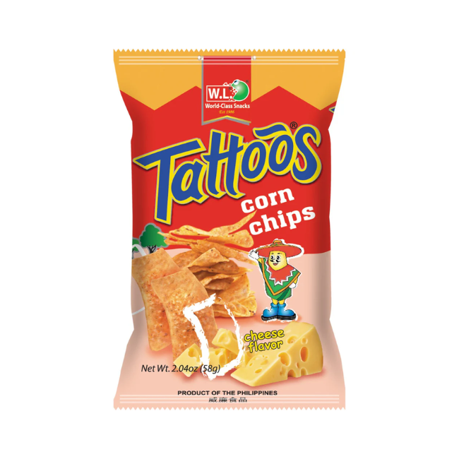 W.L FOODS TATTOOS CORN CHIPS CHEESE FLAVOUR 120G