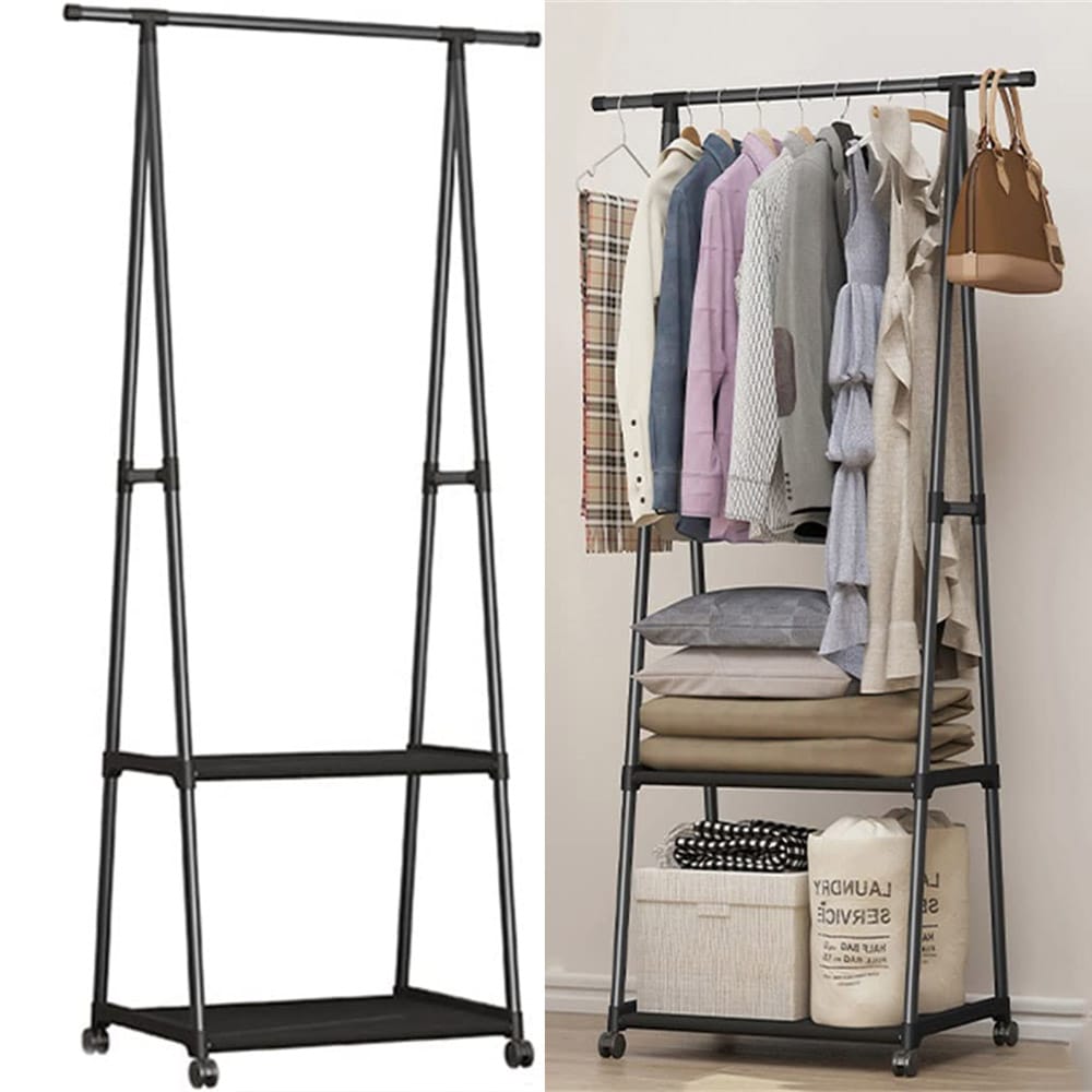 Adjustable Rolling Clothes Rack with Shelves – Portable Garment Organizer
