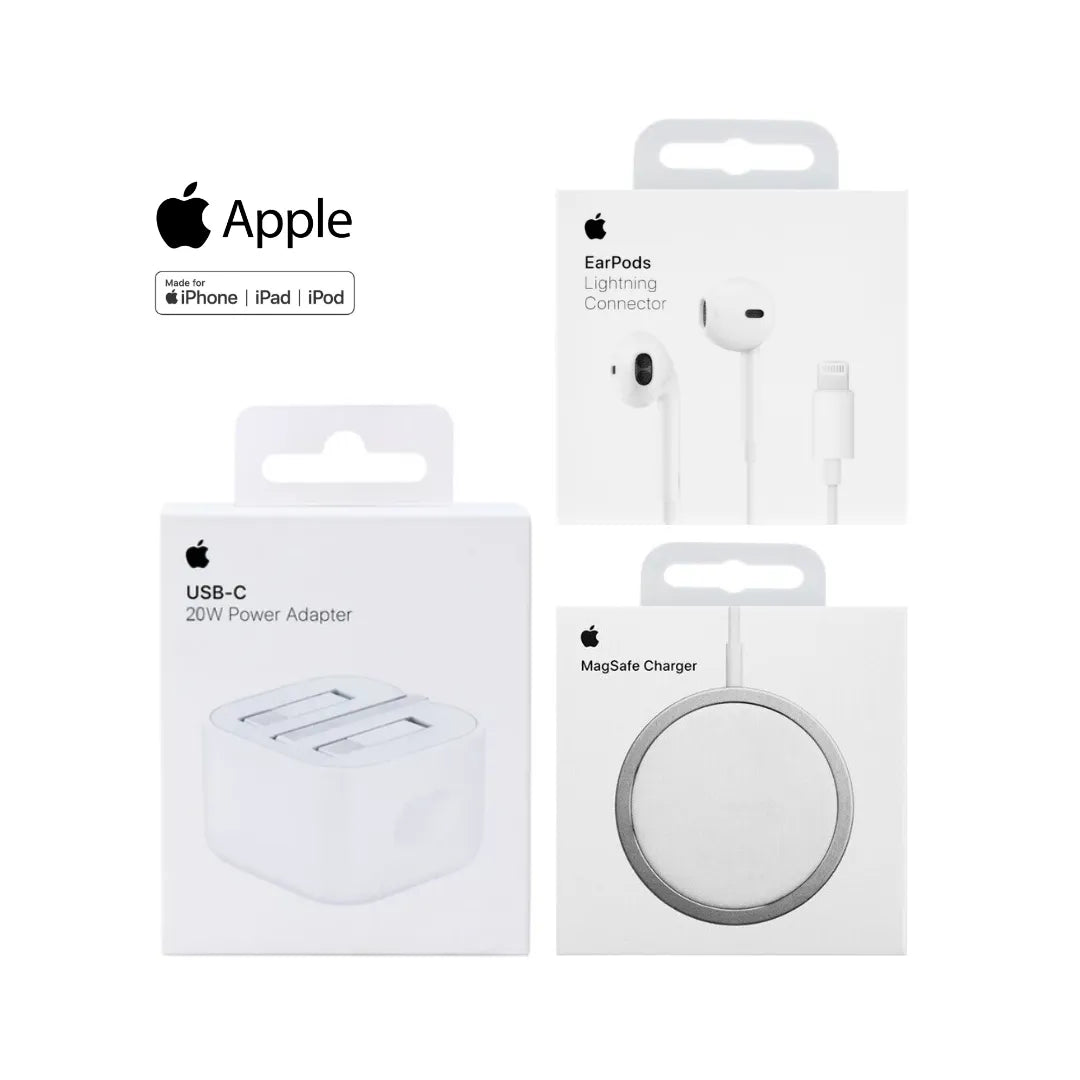 Apple 20W Power Adapter A2344 + Apple Magsafe Wireless Charger_A2140 + Lightning Connector Earpods A1478 (Multi Value Combo Pack) ( 20W + Mag + Lhf )