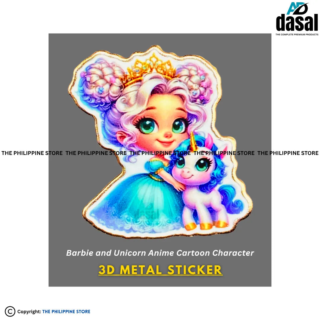 3D Metal Sticker- Barbie And Unicorn Anime Cartoon Character