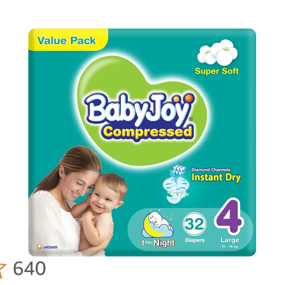 Baby Joy Compressed Diamond Diaper Jumbo Pack Large, 32 Diapers
