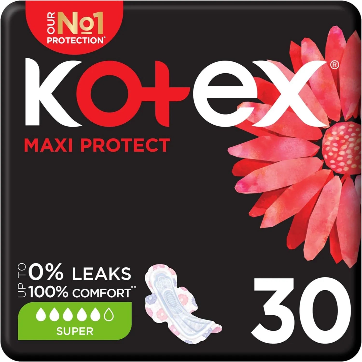 Kotex Feminine Pads Maxi Super 30 Pc