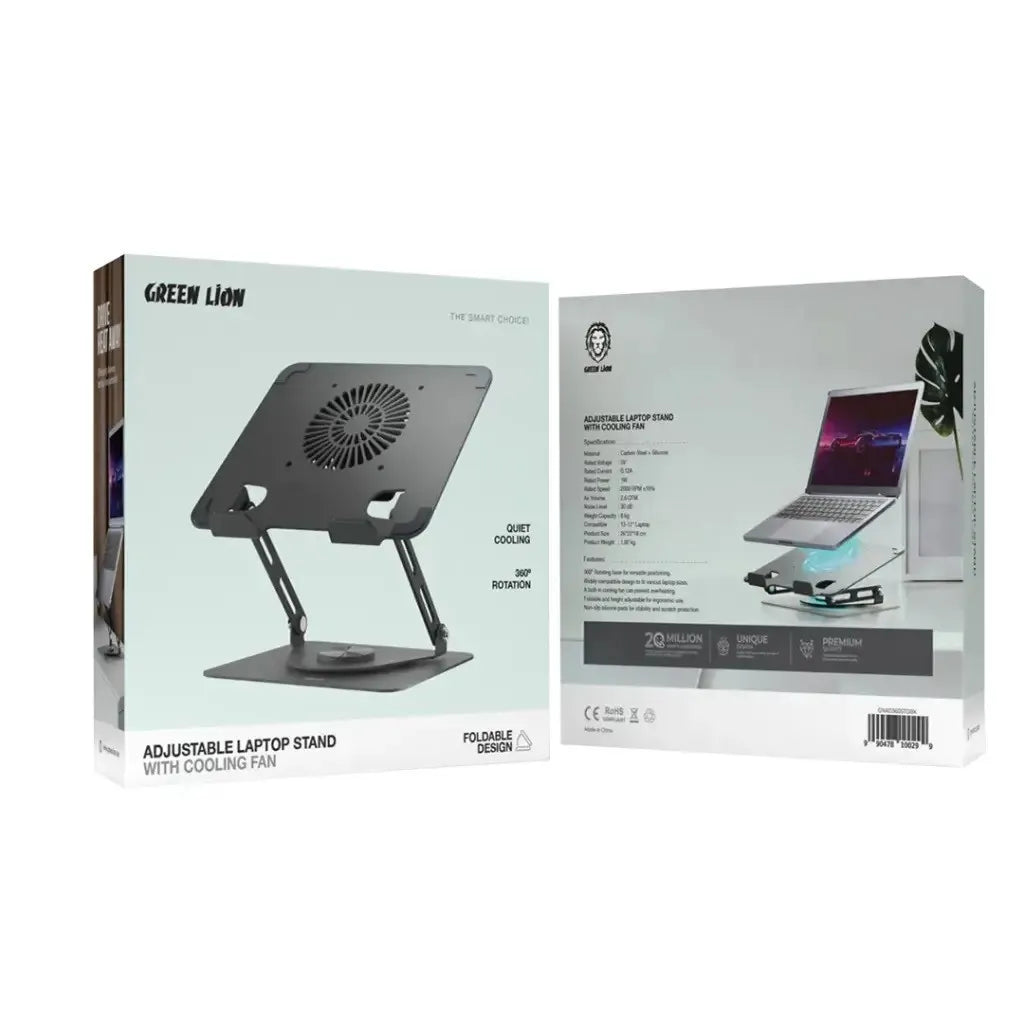 Green Lion Adjustable Laptop Stand With Rgb Light Cooling Fan_Black
