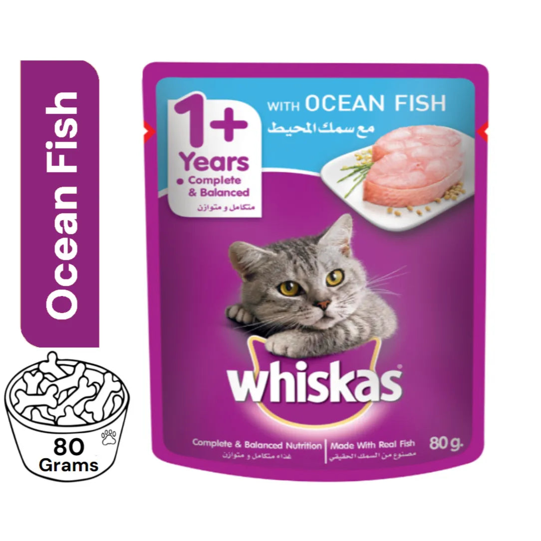 Whiskas Wet Cat Food With Ocean Fish For Adult Cats, Plus 1 Years, 80G