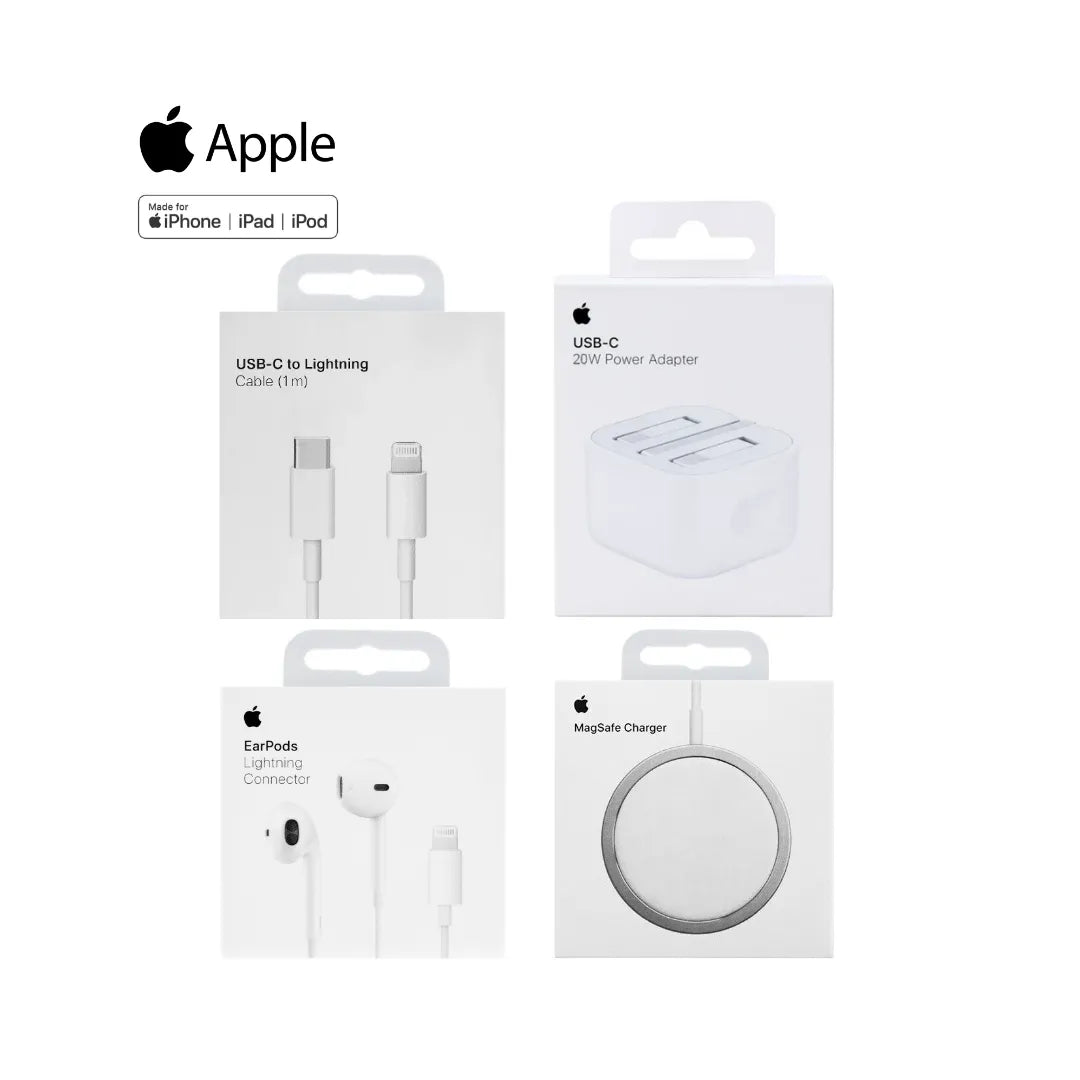 Apple 20W Power Adapter A2344 + Apple Magsafe Wireless Charger_A2140 + Apple Usb-C To Lightning Cable 1 Meter A2561 + Lightning Connector Earpods A1478 (Multi Value Combo Pack) ( 20W + Mag + C-L + Lhf )