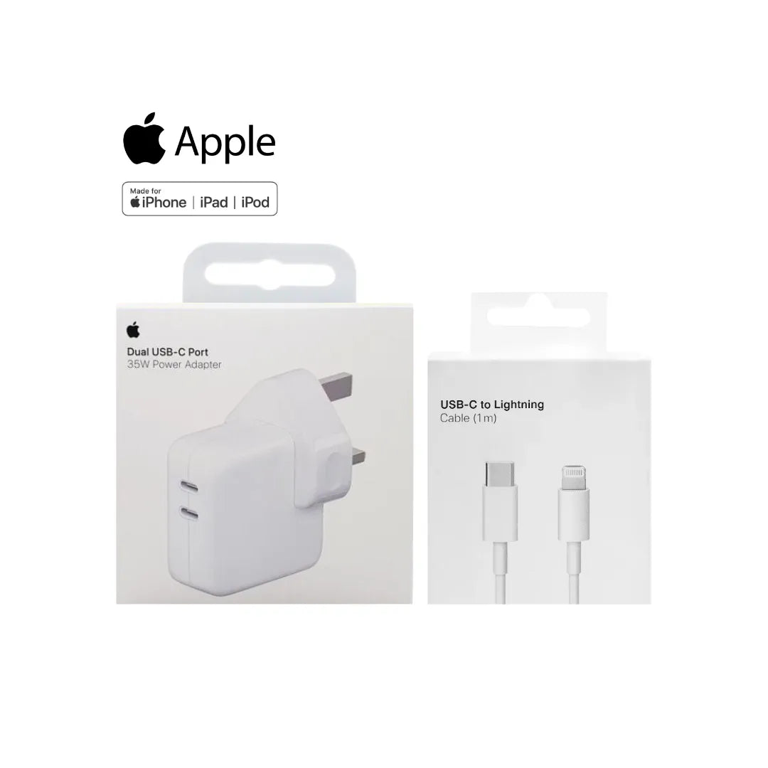 Apple 35W Usb-C Dual Port Power Adapter_A2676 + Apple Usb-C To Lightning Cable-1 Meter_A2561 (Multi Value Combp Pack) ( 35W +C-L )