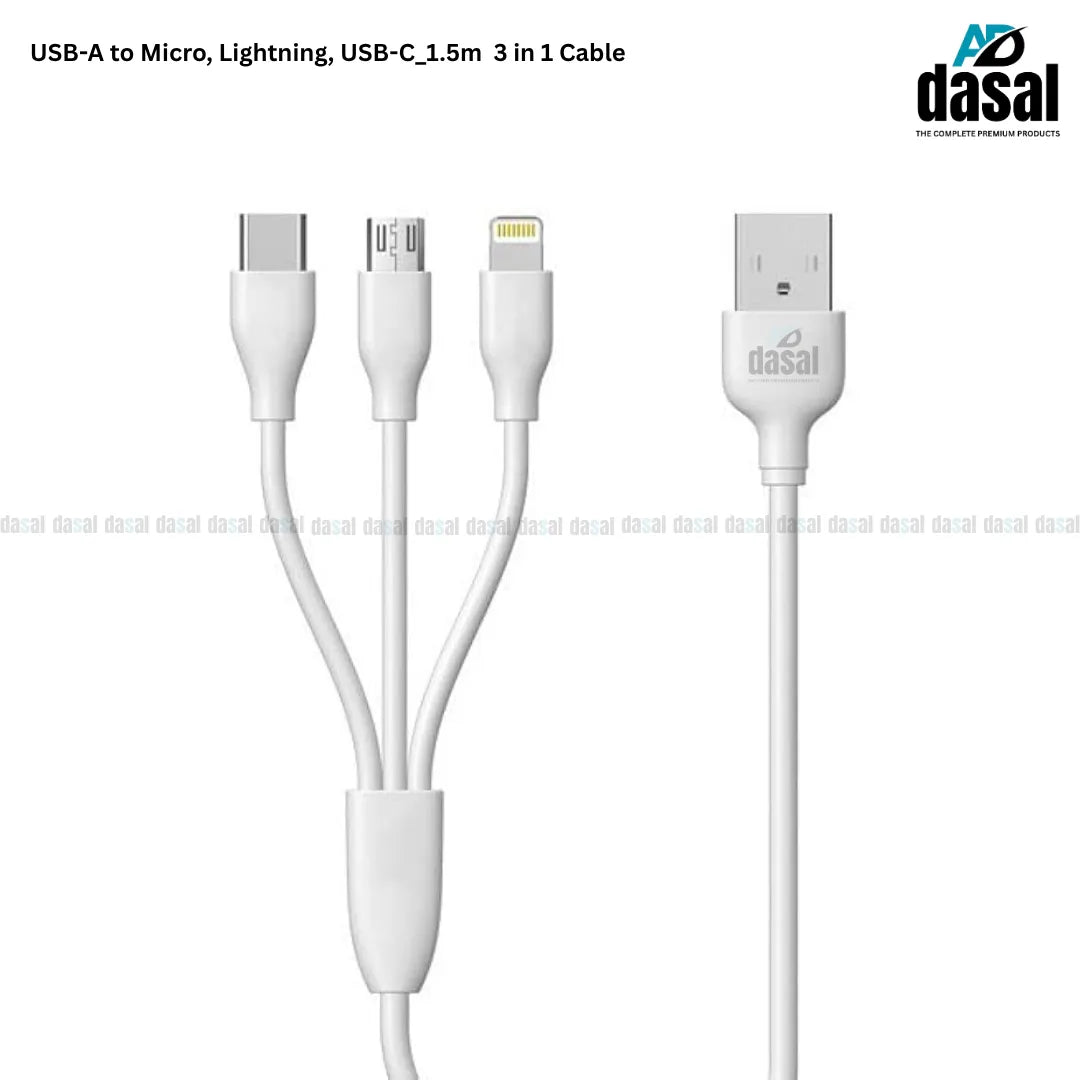 3 In 1 Flat Cable_White 1M (Lightning + Type-C + Micro)_Gerlax L21
