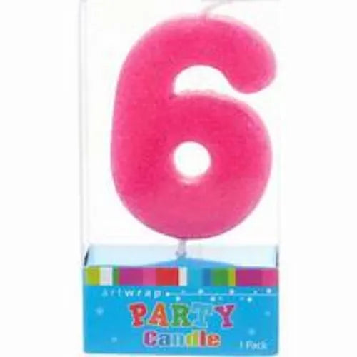 Party Day Glitter Big Number Candle 6 With Holder