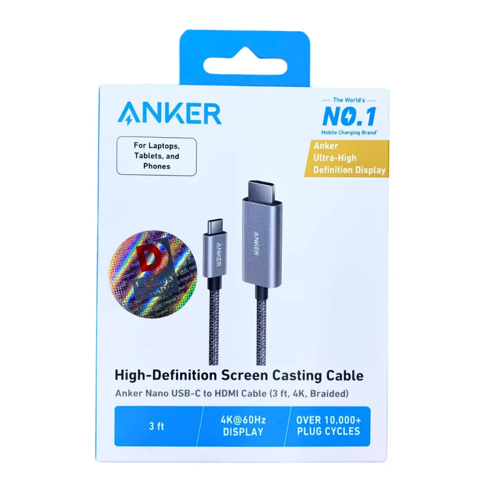 Anker Usb-C To Hdmi 4K@60Hz 3Ft/1 Meter_Braided High-Definition Screen Casting Cable_Anker A87E0H11