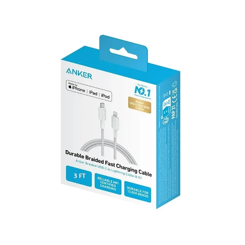 Anker 322 Usb-C To Lightning Cable 90Cm Braided_White -(A81B5H21)