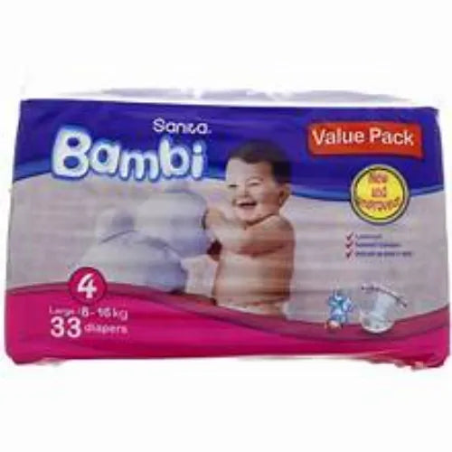 Sanita Bambi Baby Diapers Value Pack, Size 4, Large, 8-16kg, 33 Count