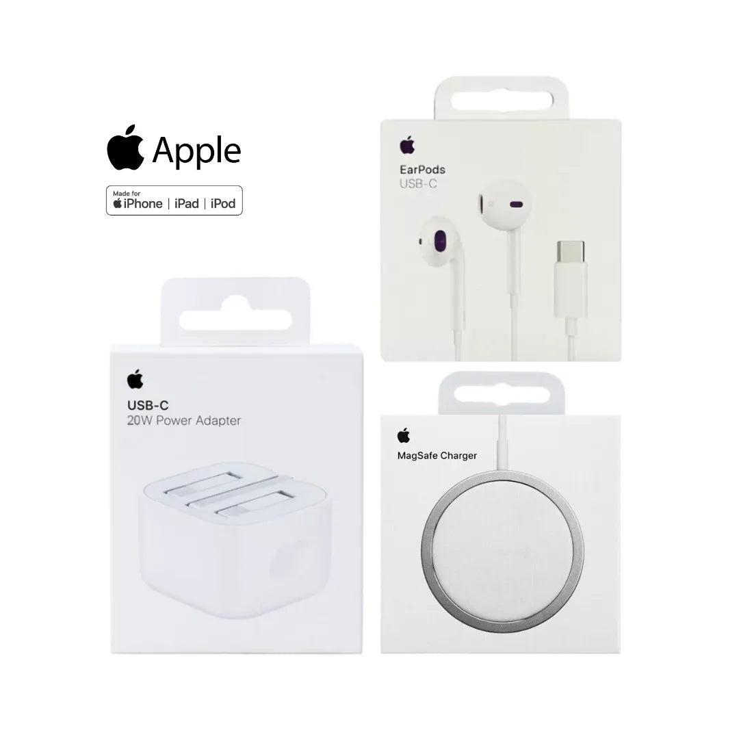 Apple 20W Power Adapter A2344 + Apple Magsafe Wireless Charger_A2140 + Apple Usb-C Earpods A3046 (Multi Value Combo Pack) ( 20W + Mag + Chf )