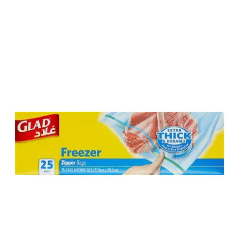 Glad Zipper Freezer Bags, Size 27.4cmx26.5cm, 25 Pieces