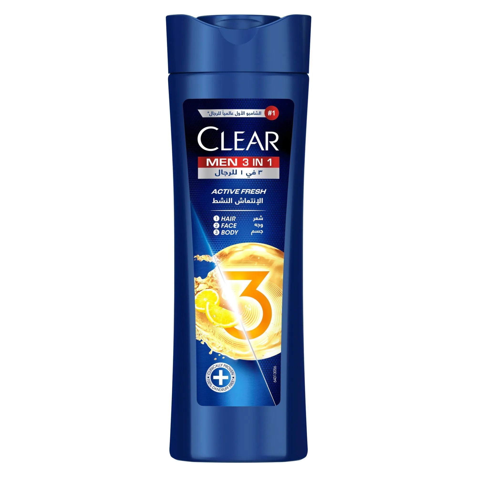 Clear Men 3-in-1 Active Fresh Shampoo For Hair, Body & Face, 400ml