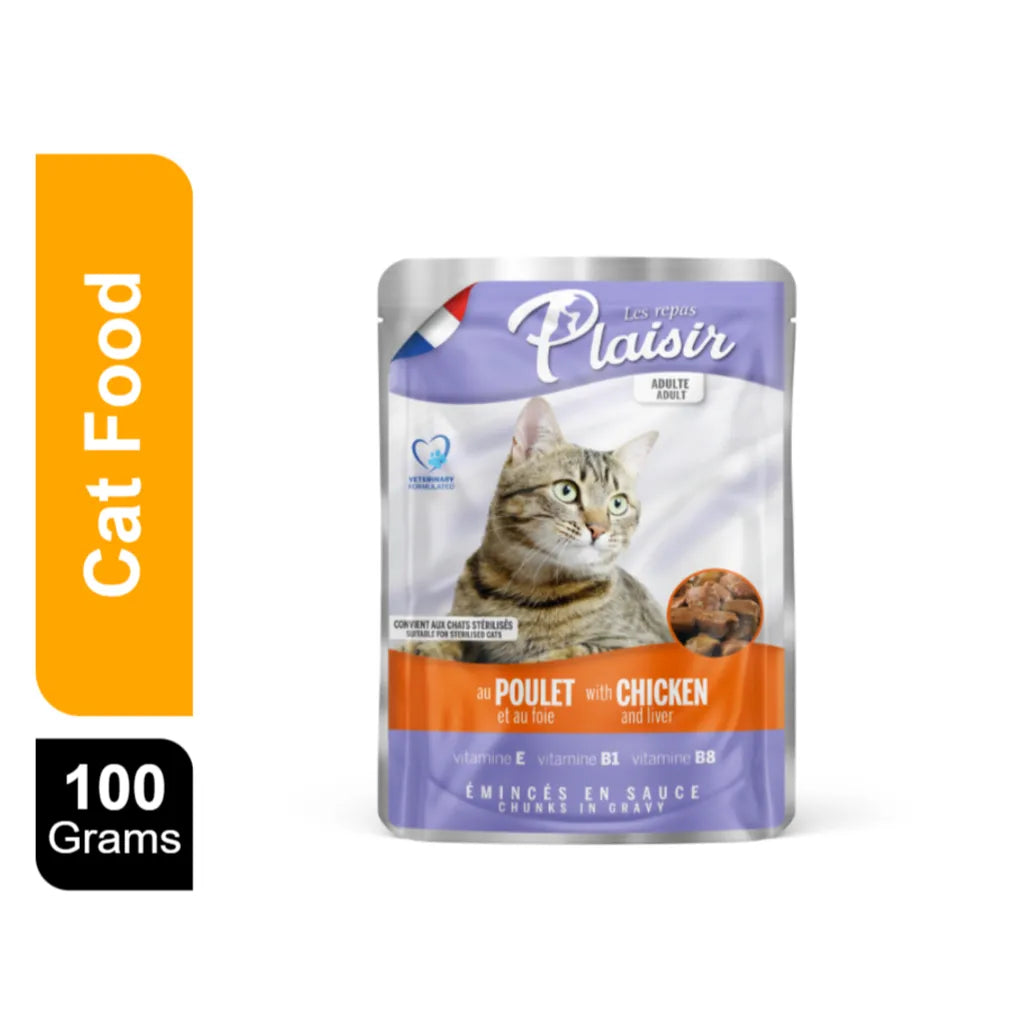Plaisir Cat Food Chunks with Chicken & Liver in Gravy 100 g