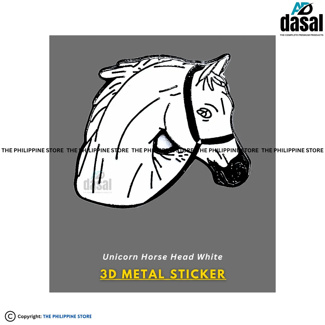 3D Metal Sticker- Unicorn Horse Head White