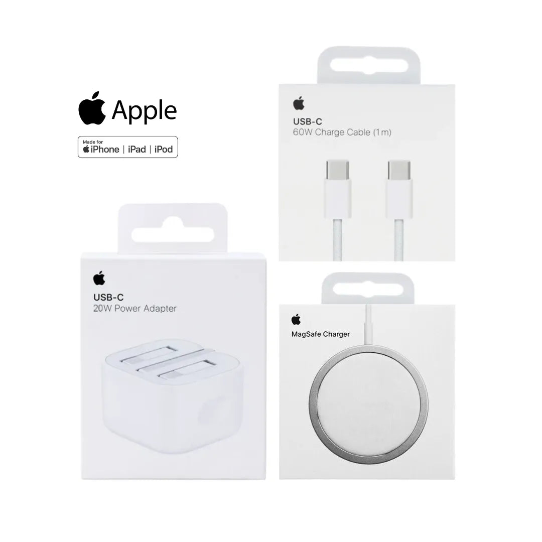 Apple 20W Power Adapter A2344 + Apple Magsafe Wireless Charger_A2140 + Apple 60W Usb-C To C Charge Nylon Cable 1 Meter_A2795 (Multi Value Combo Pack) ( 20W + Mag + C-C )
