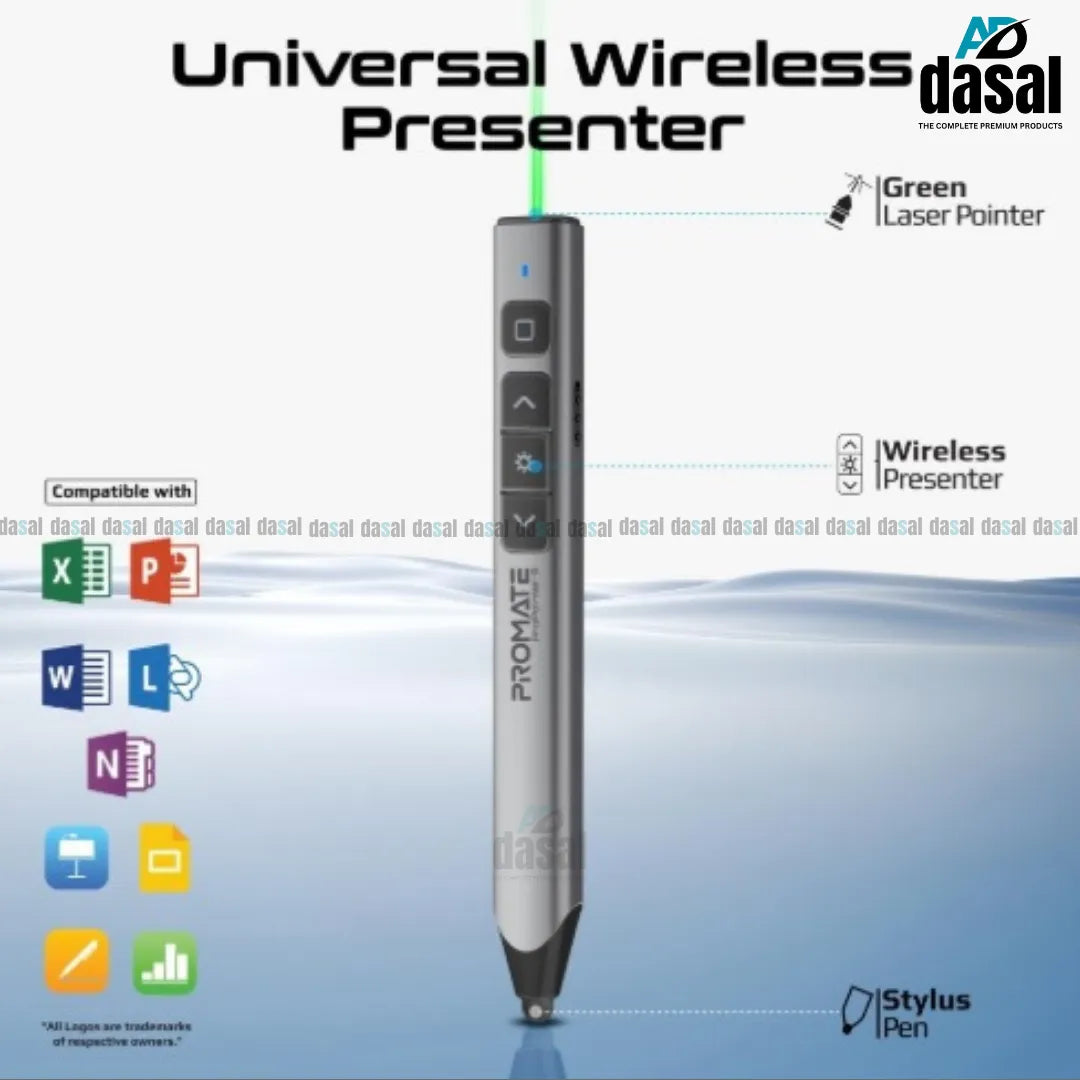 Promate Propointer-5 Universal Inuitive Wireless Laser Pointer Presentation Remote With Stylus Touch Pen