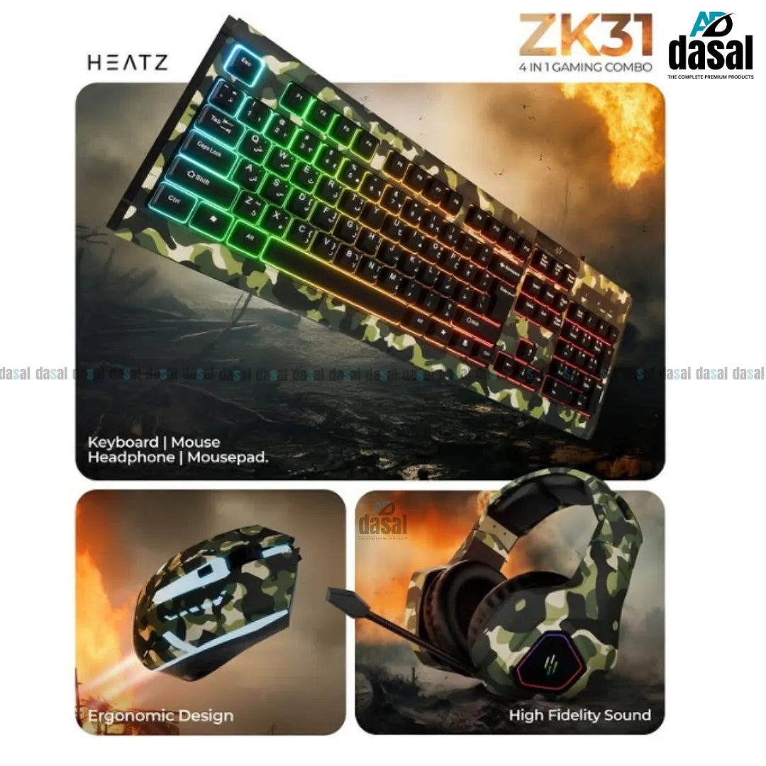4In1 Gaming Combo (Gaming Rgb Keyboard, Gaming Mouse, Gaming Headphone, Mouse Pad)_Heatz Zk31