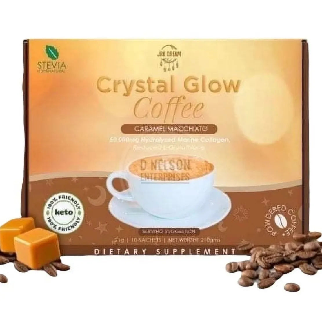 Crystal Glow Coffee Caramel Macchiato 50,000mg Hyd.marine Collagen Mix,10