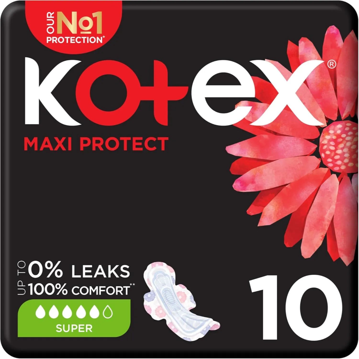 Kotex Maxi Protect Super with Wings Pads, 10 Count