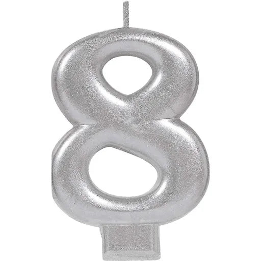 Party Centre Metallic Candle #8 Silver Numeral