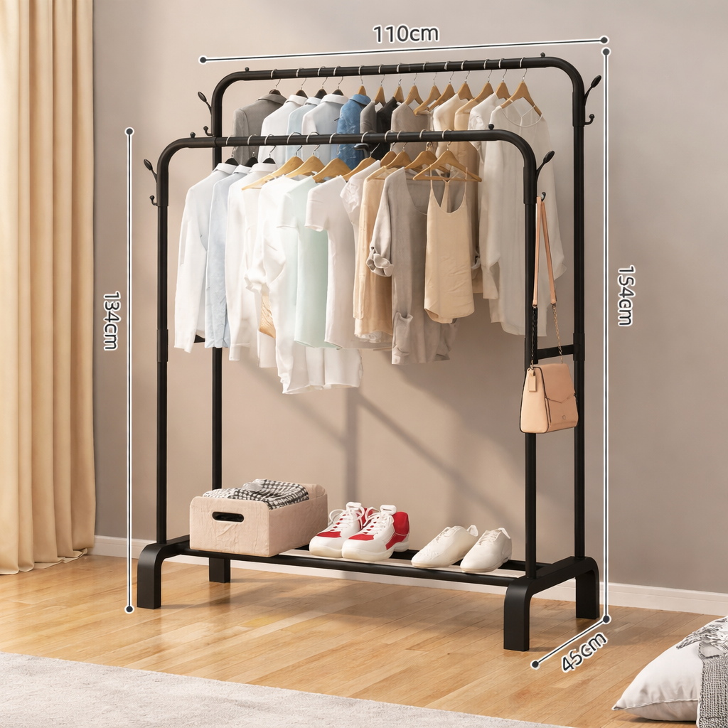 Double Rail Adjustable Clothes Rack with Shelf – Heavy Duty Garment Organizer