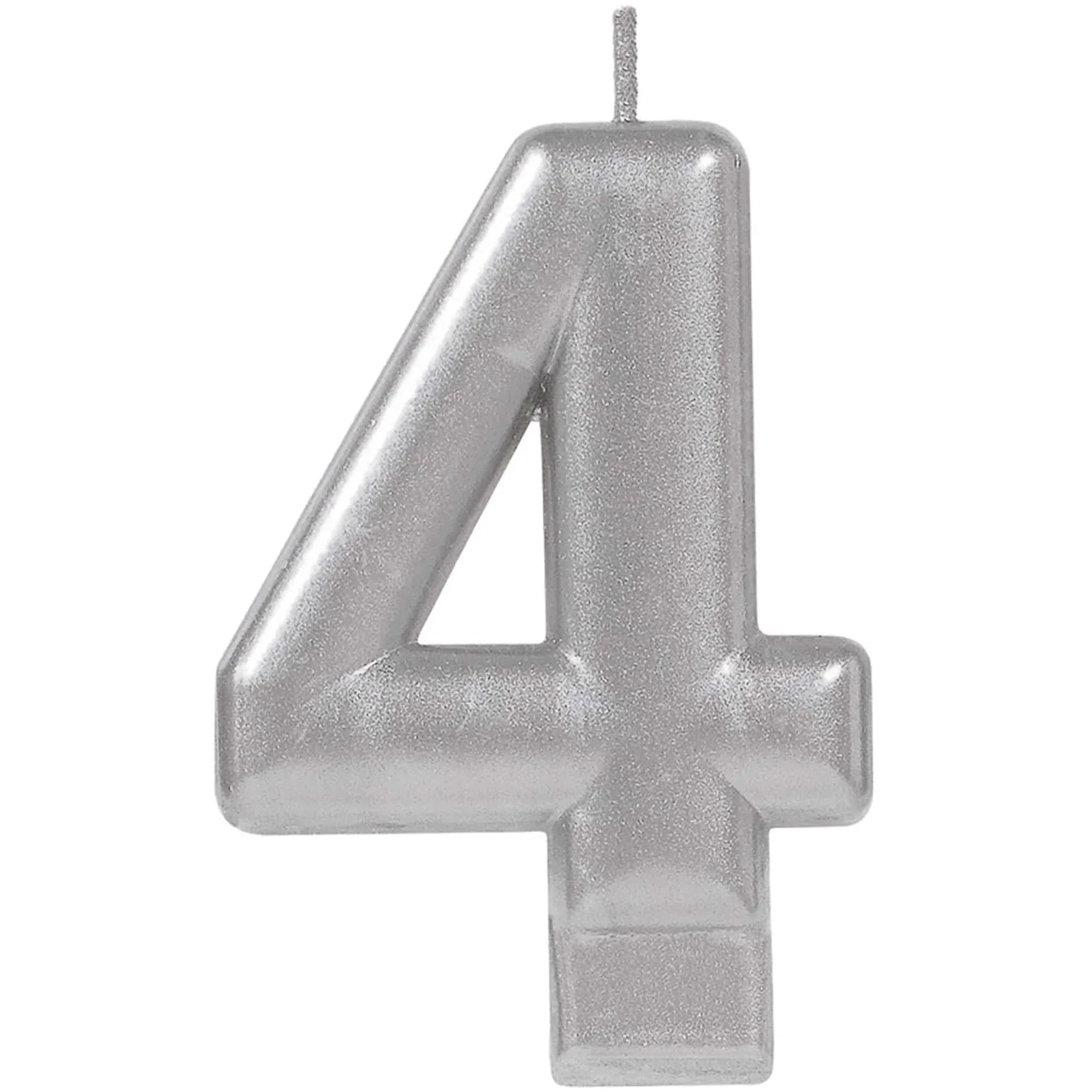 Party Centre Silver Numeral #4 Metallic Candle