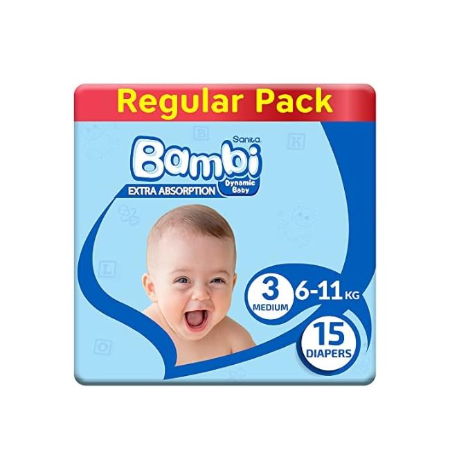 Sanita Bambi Baby Diapers Regular Pack, Size 3, Medium, 6-11kg, 15 Count Tissues & Wipes Pinoygrocers 